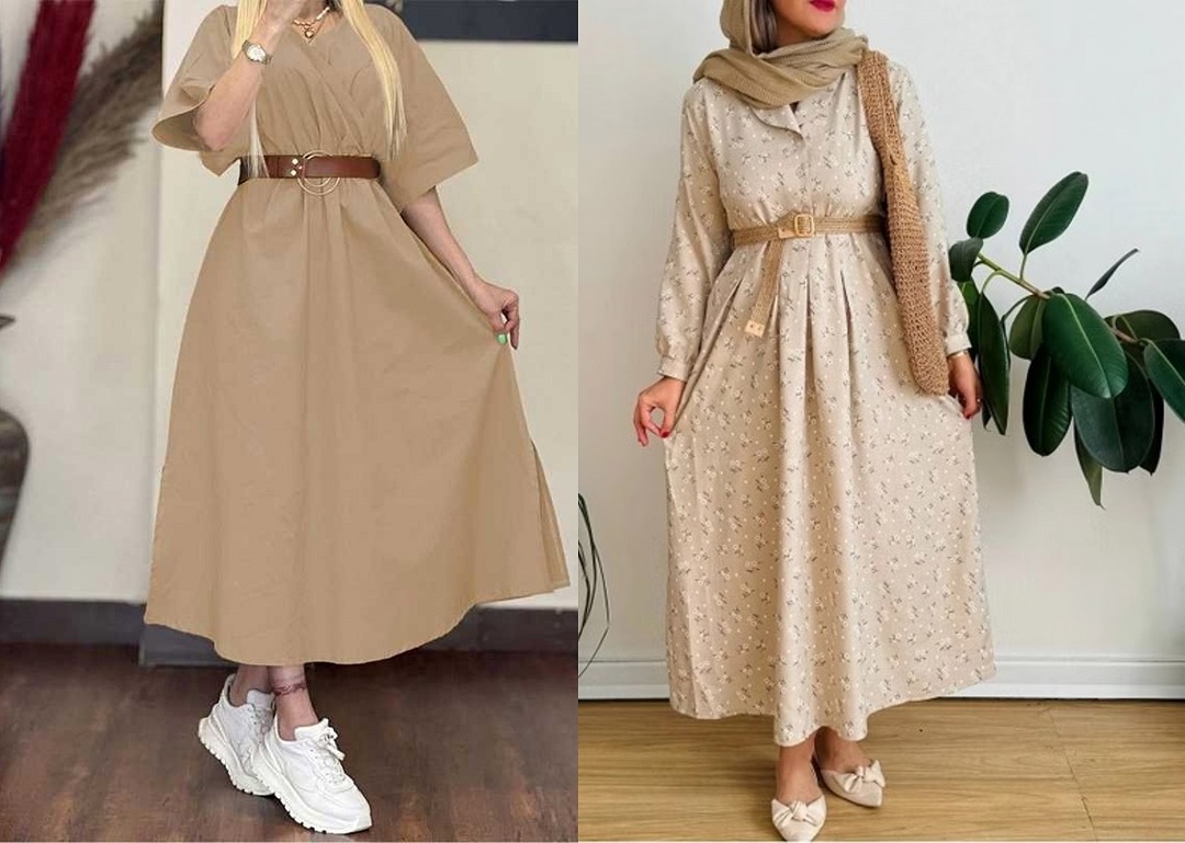 پیراهن ساحلی کمربنددار نخی